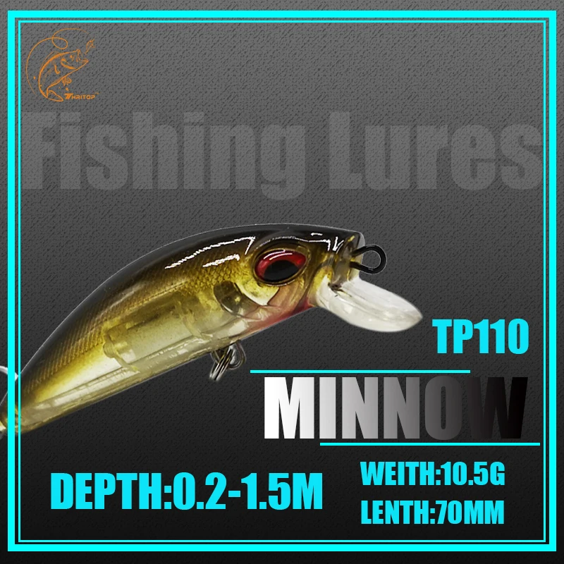 Thritop New Minnow Fishing Bait Hard Lure 5 Various Colors 10.5G 70MM TP110 High Quality Hooks Bass Pike Lure Tackle Accessories