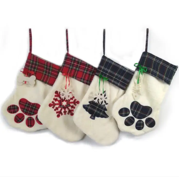 Christmas Stocking Cat Dog Paw Fluffy Santa Socks Snowflake Xmas Tree Festival Gift Bag socks bags SN1149