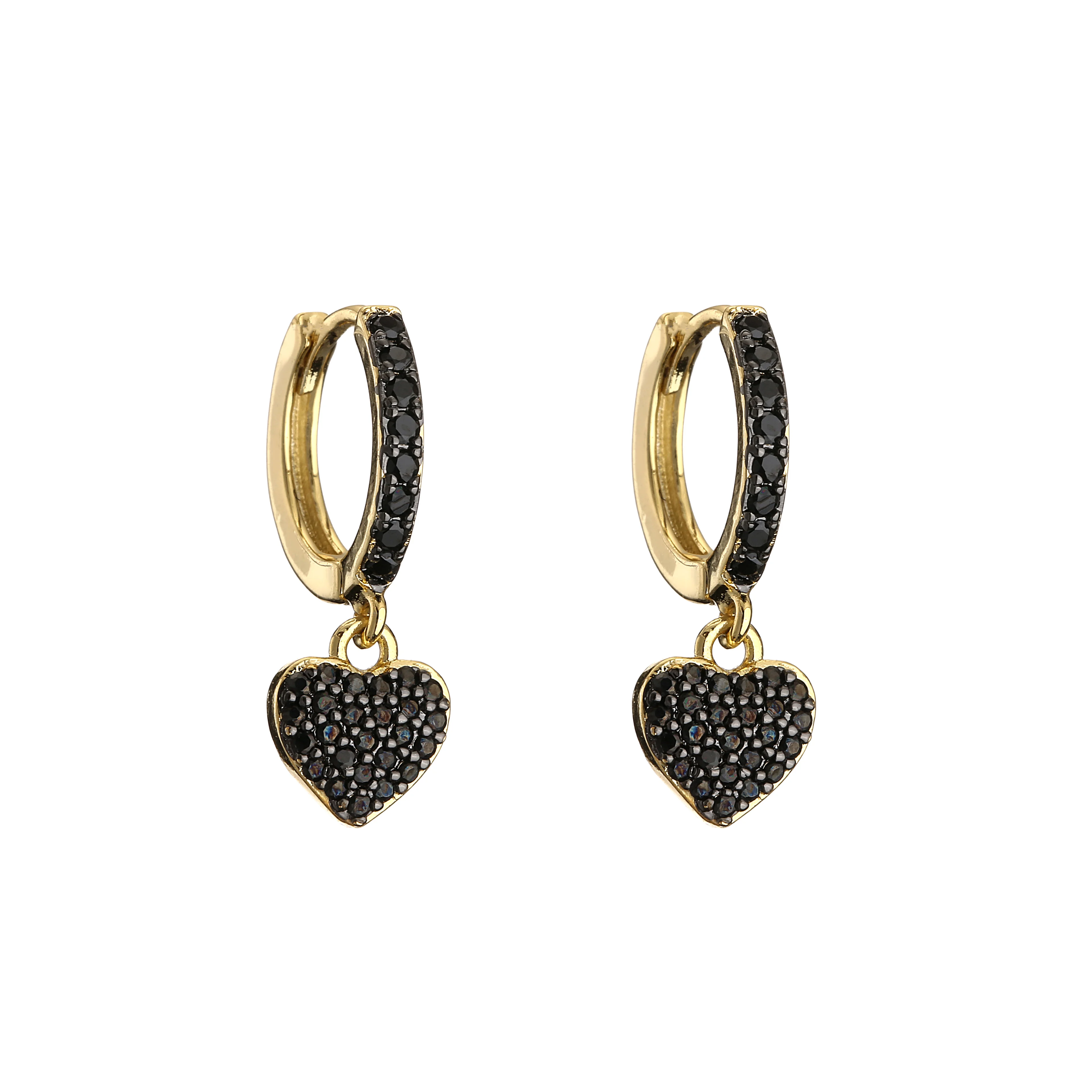18K Gold Plated Brass Black Heart Star Earrings,Colorful CZ Drop Earrings for Women Cute Jewelry,Wholesale Dropship