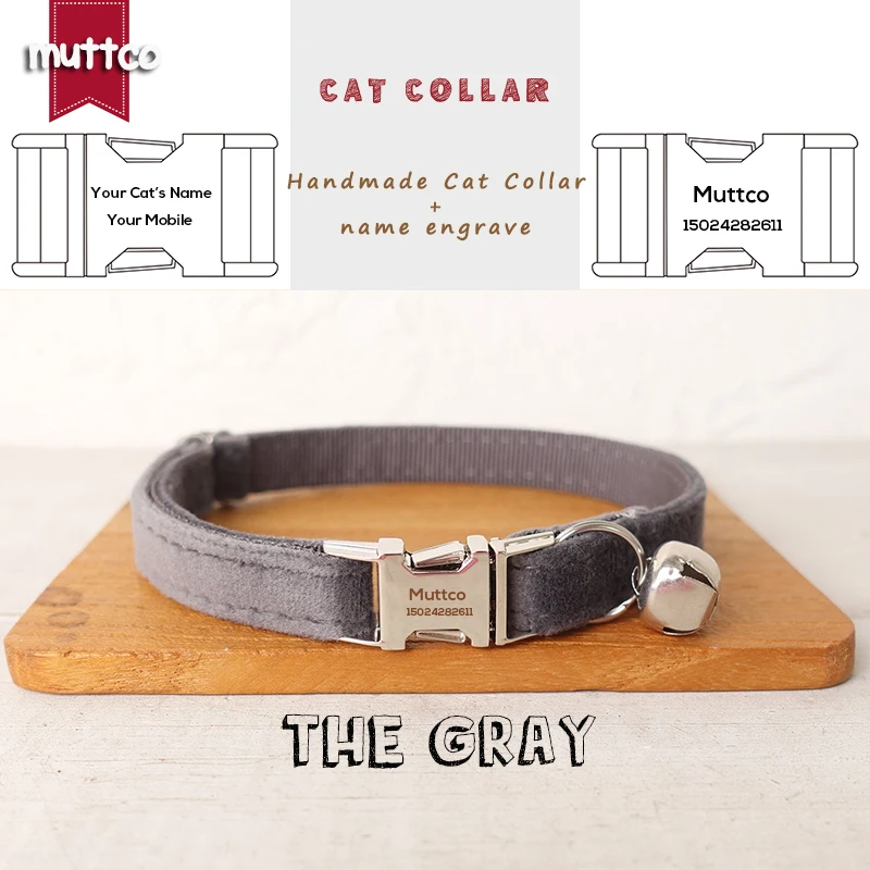 MUTTCO Retailing nice engraved self-design personalized cat collars THE GRAY  handmade collar  2 sizes UCC108