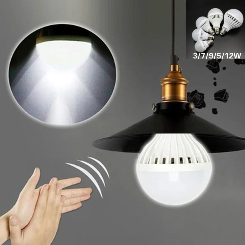 E27 automatyczny dźwięk czujnik żarówka LED typu Globe Light Lamp 220V (tylko jasny w ciemności z dźwiękiem wyłącza się po 8 sekundach bez dźwięku)