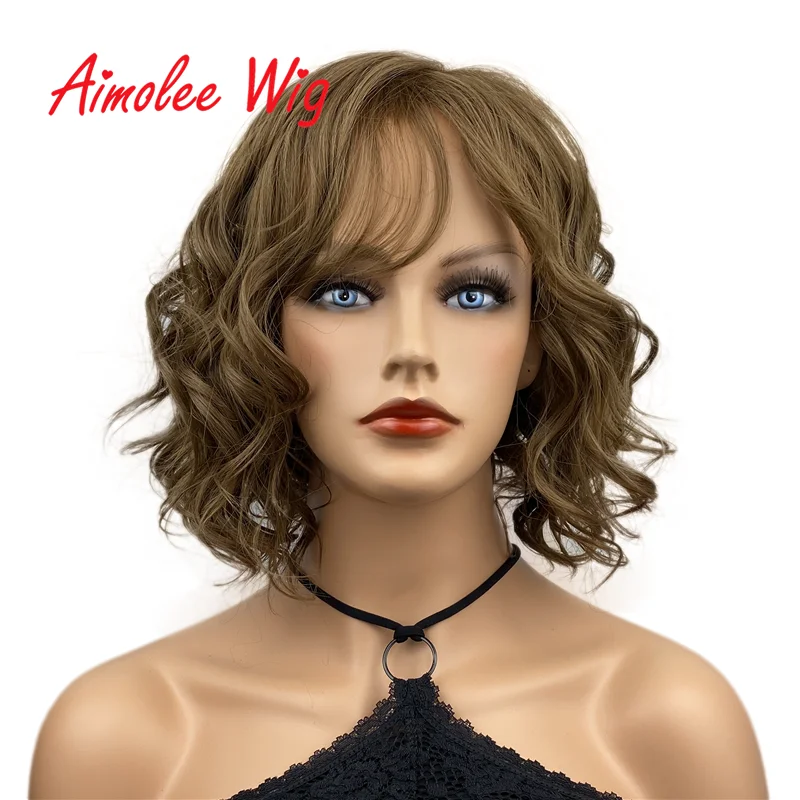 Aimolee Short Wavy Soft Heat Resistant Fiber Synthetic Wigs Natural Looking Premium Hair for Women 10 Inch