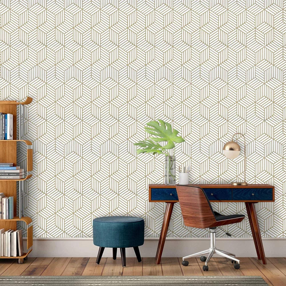 Papel tapiz hexagonal geométrico para decoración del hogar, autoadhesivo extraíble, de vinilo, para dormitorio