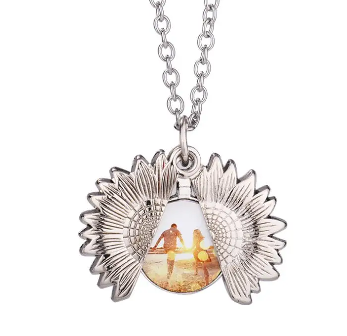 Pendants Sublimation Sunflower Necklace Thermal Transfer Printing Neclaces Gold and Silver Blank Metal Zinc Alloy Ornaments SN