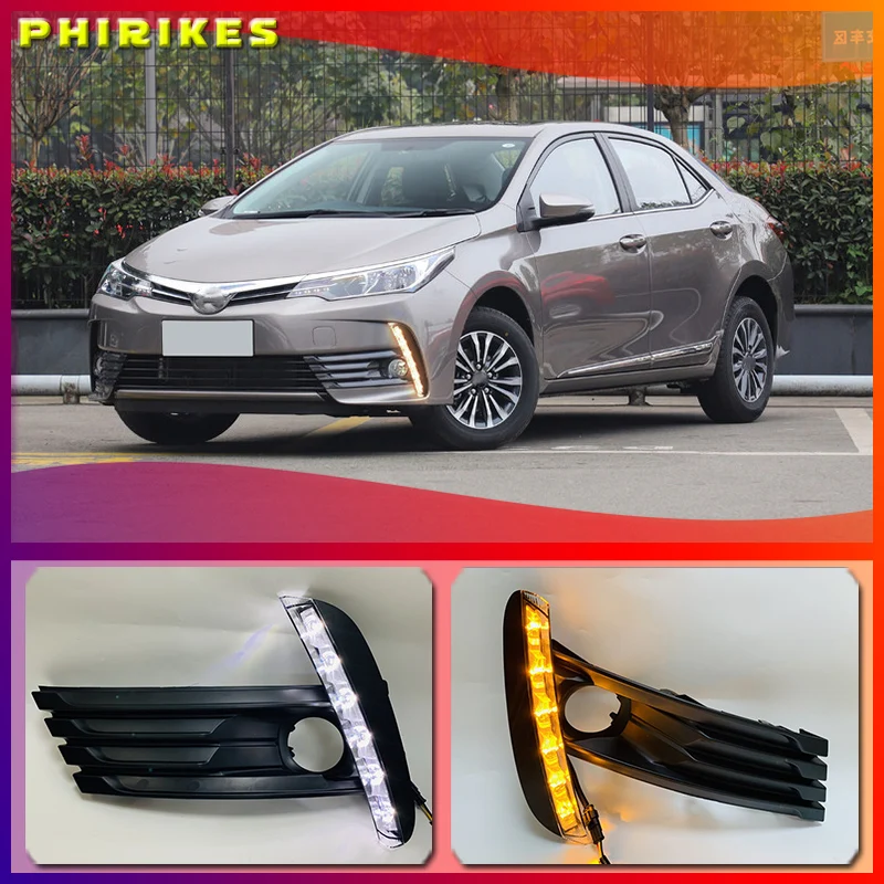 2PCS Car DRL Lamp LED Daytime Running Light For Toyota Corolla 2017 2018 Yellow Turn Signal Function Waterproof 12V