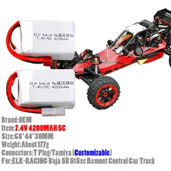 ラジコン車両用lipoバッテリー,7.4v,4200mah,5c,t/タミヤプラグ付き,カスタマイズ可能,elk-racing baja 5b 5t 5scコネクタ,リモートコントロールカーおよびトラック用,1個