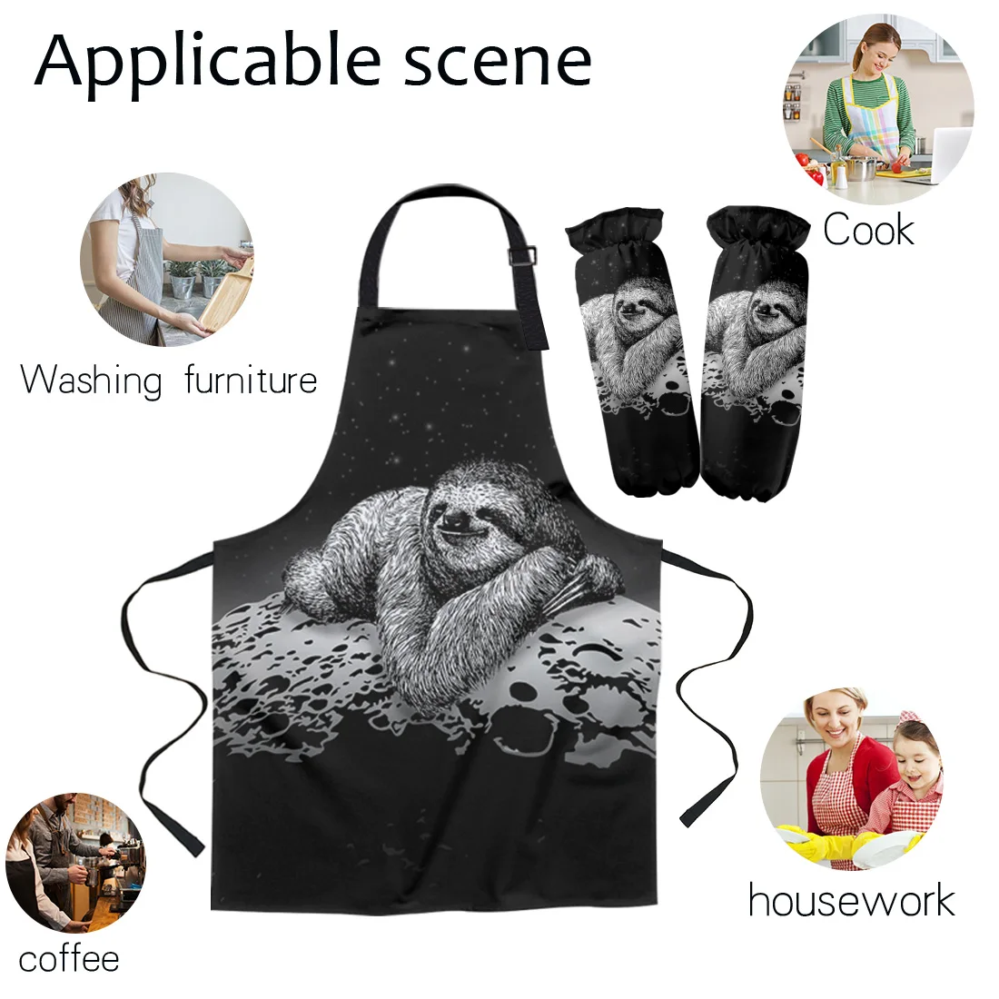 Sloth Moon Lazy Apron Kitchen Bar Restaurant Waiter Sleeveless Housework Woman Kids Apron Cuff Oven Mitt