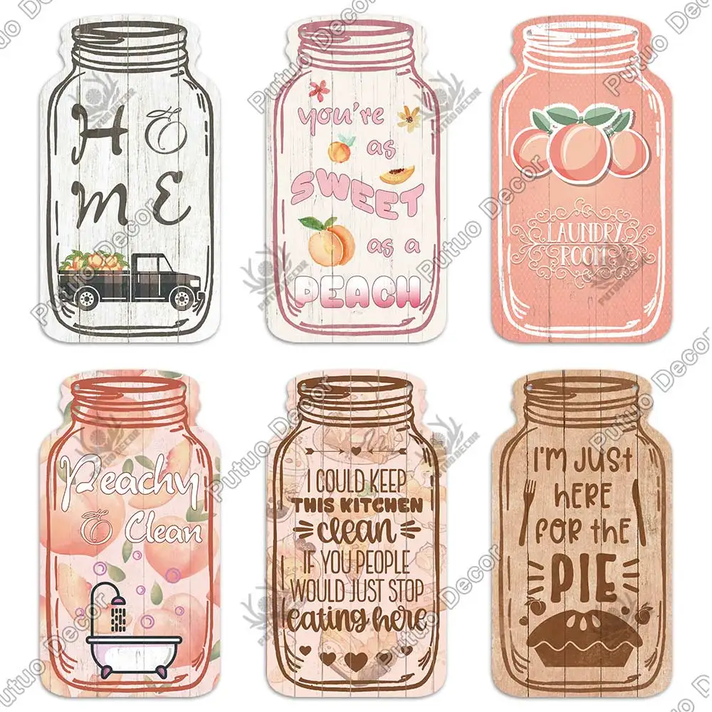 Putuo Decor-Peach Mason Jar Shaped Wood Signs, Sweet Fruits Hanging Plaque, Home Decoration, Kitchen Wall Decor - Image 6