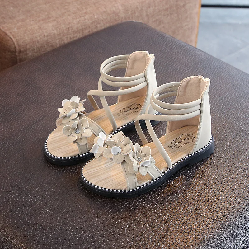 Zapatos de playa con flores y diamantes de imitación para niños y niñas, calzado de verano con fondo suave, 4, 5, 6, 7, 8, 9, 10, 11, 12 años,