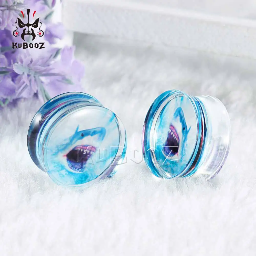 Wholesale Price Transparent Acrylic Shark Logo Ear Piercing Plugs Tunnels Gauges Earrings Strechers Expanders 38PCS