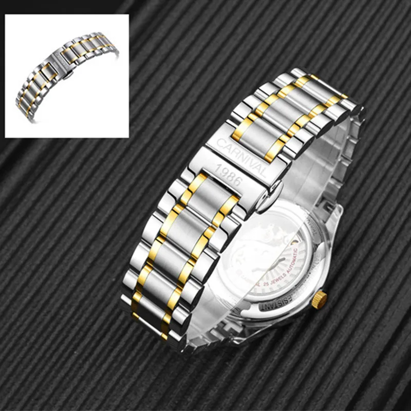 Original 20mm Solid Stainless Steel Black Gold Silver Watch Strap Replacement Band Watchband for CARNIVAL Brand Wristwatch Clock