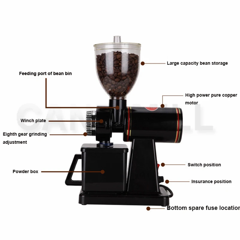 CANDIMILL Electric Coffee grinder Coffee mill Coffee Bean grinder machine flat burrs Grinding machine 220V/110V