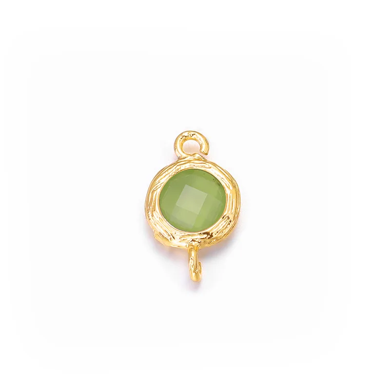 (1695)4PCS 8x12MM 24K Gold Color Brass with Round Colourful Glass Beads 2 holes Connect Charms Hight Quality Jewelry Accessories
