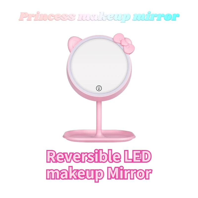 Pink Cat Makeup Mirror With Led Mirrors Standing Mirror Touch Screen Vanity Mirror Adjustable Light Desk Cosmetic Mirrors Queen