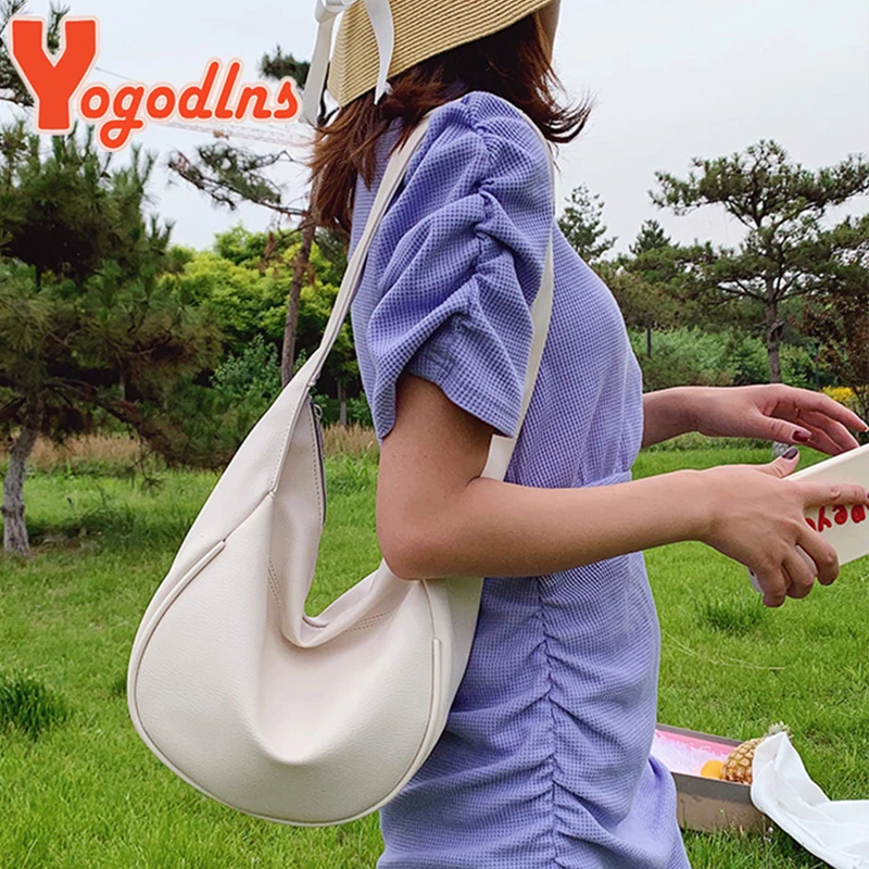 Yogodlns Vintage Dumpling Shoulder Bag for Women PU Leather Crossbody Bag Simple Solid Color Handbag Large Capcaity Hobo Bag Sac