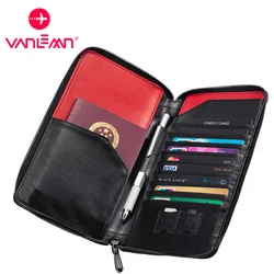 Tarjetero de cuero para hombre, Cartera de viaje, tarjetero RFID para identificación, funda para pasaporte