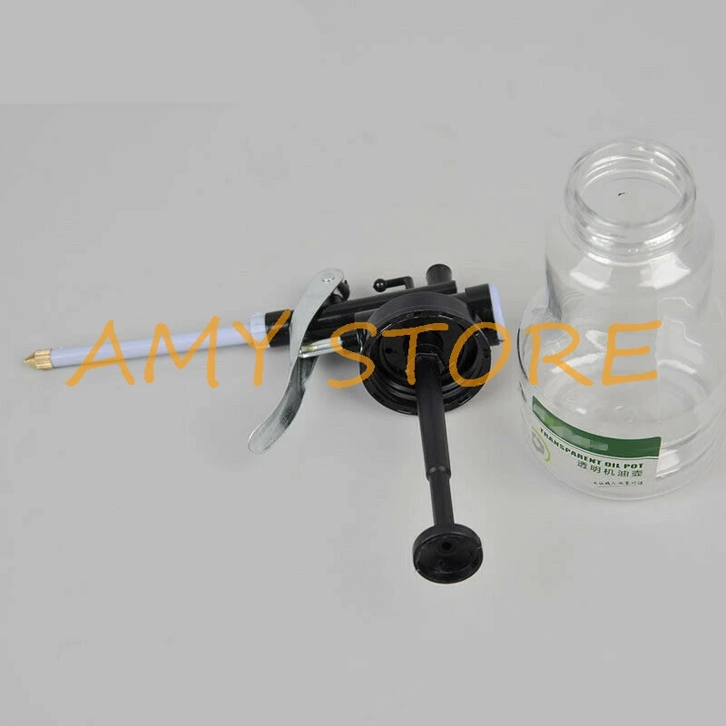 Plastic Transparent Machine Oil Can Oiler Filling Pot Gun 350ml Hose Brass Tip