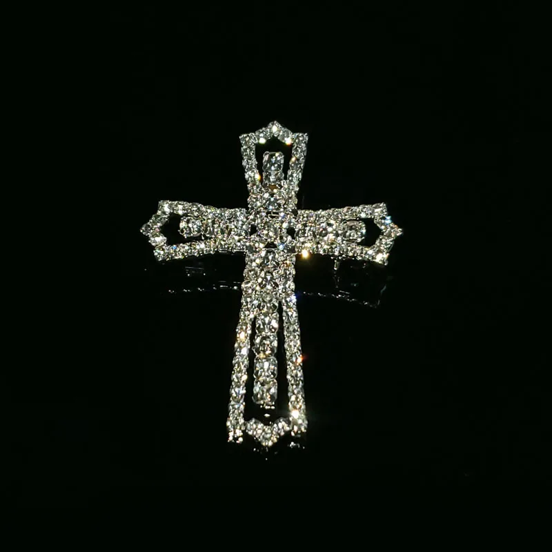 Crystal Handmade Cross Lapel Pin in Sliver Tone Rhinestone Jewelry&Accessories Christian Religion Gift