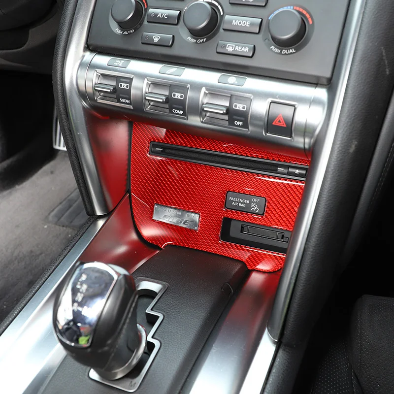 لنيسان GTR R35 2008-16 ملصقات لوحة التروس المخصصة لينة ألياف الكربون الأحمر ديكور السيارات الداخلي تعديل الملحقات