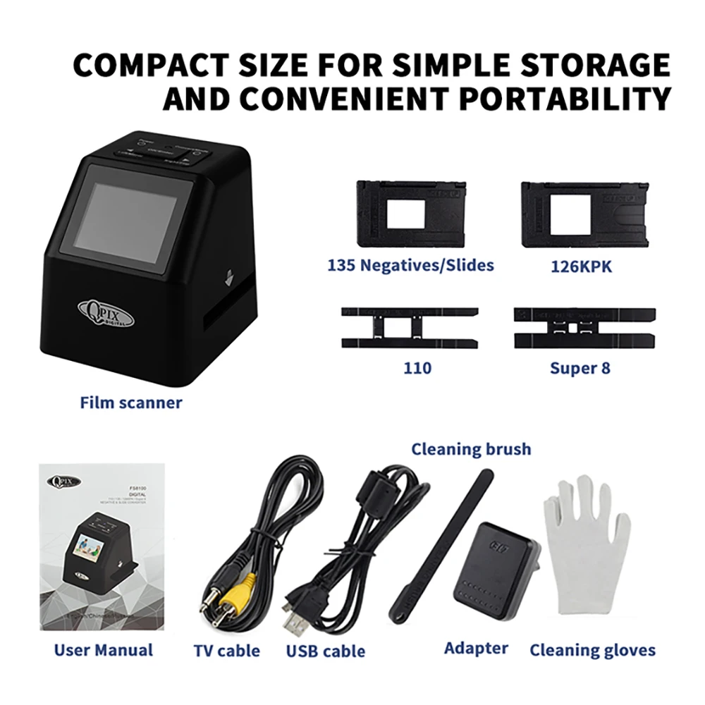 Portable Digital Film Scanner Convert 35mm 135 110 126KPK Super 8 Slides & Negatives to 22 Mega Pixels JPEG 2.4\