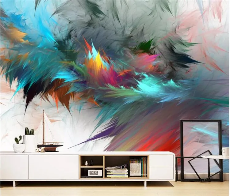 

Custom fashion 3d wallpaper modern minimalist abstract lines white feather TV sofa background wall papers home decor