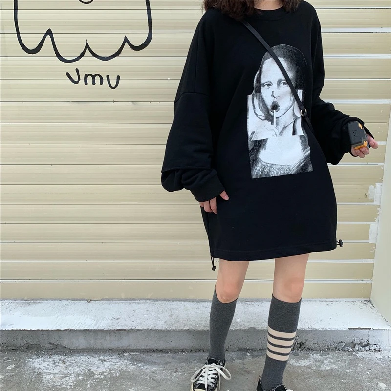 LMQ NEW 2020Fall Winter Women Round Neck Long Sleeve Sweatshirts Hoodies Korean Oversize Casual Fashion Basic Pullovers Tops Tee