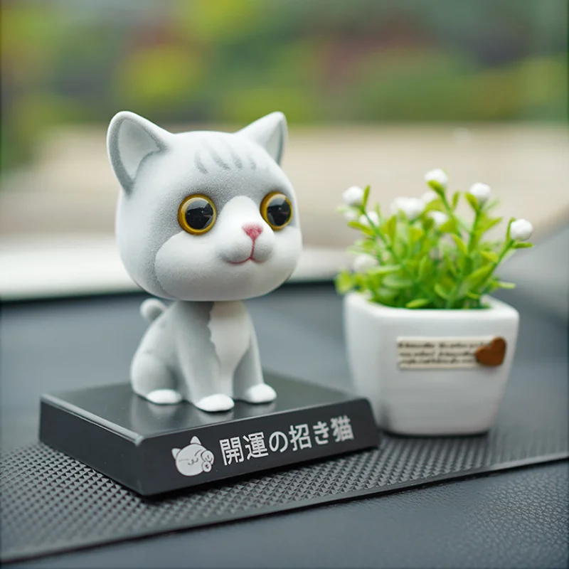 11cm Flocked Cat Shakes Head Doll Car Accessories Mobile Phone Support High Grade Lovely Desktop Accessories Car Decoration Gift