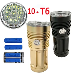 Linterna táctica LED T6 XM-L de 3 modos, lámpara de 10000LM, batería de 4x18650, cargador de luz nocturna para acampar al aire libre