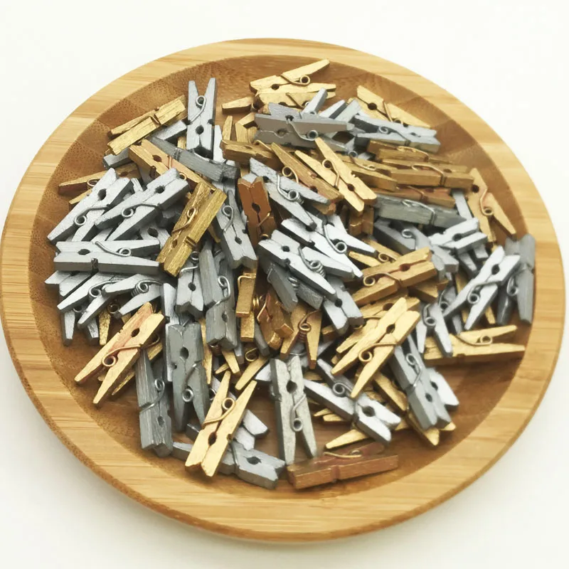 50PCS/Pack Gold Silver Black Christmas Photo Wall Mini Wood Clip 25mm Wooden Environmental Small Clothespin WD0095