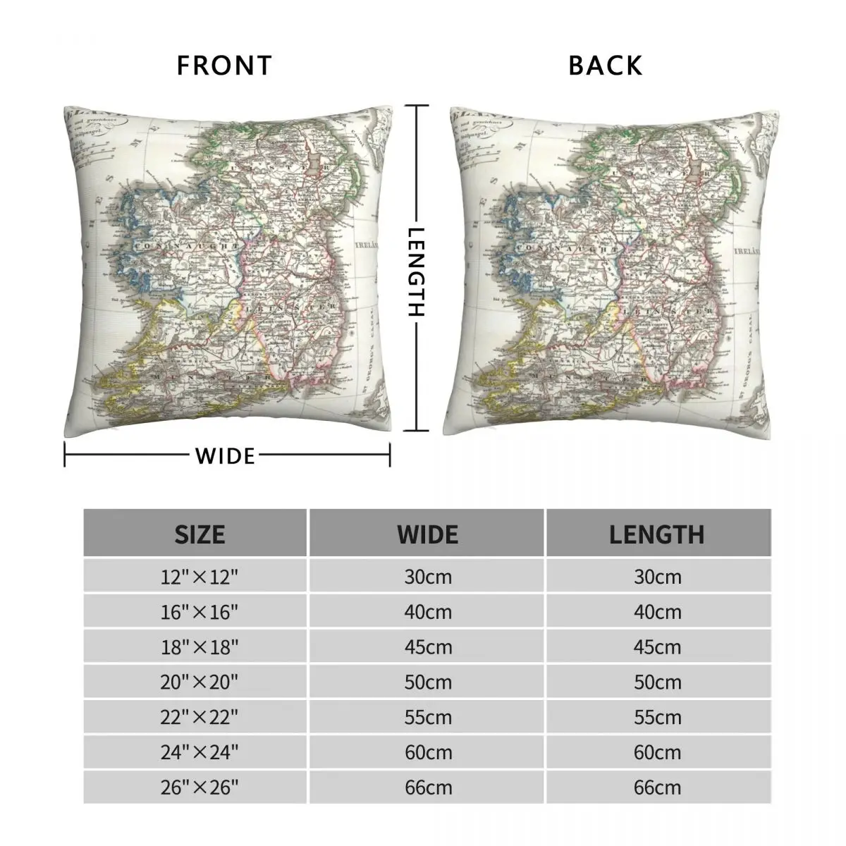 Vintage Map Of Ireland 1841 Pillowcase Polyester Linen Velvet Pattern Zip Decor Throw Pillow Case Sofa Cushion Cover Wholesale