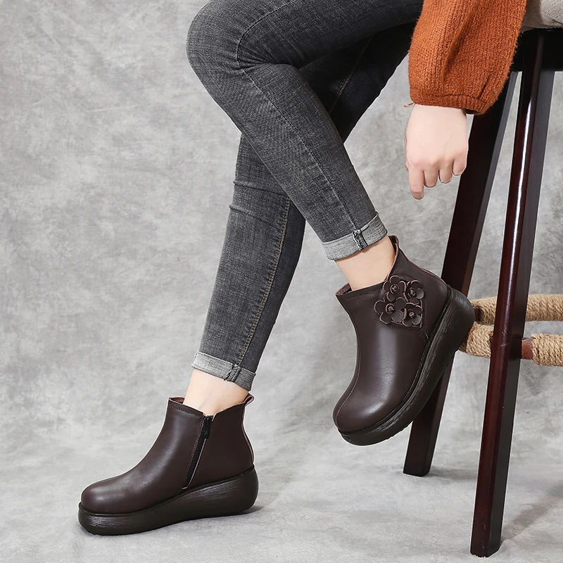 Glglgeg Women Flat Platform Shoes Autumn Winter Shoes Genuine Leather Ankle Boots for Women Footwear Vintage Ladies booties 2020