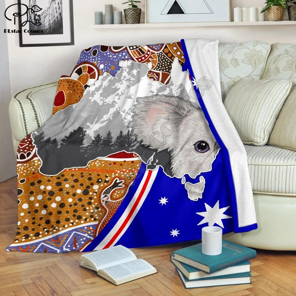 Aus Flag Kangaroo and Koala Fleece Blanket 3D full printed Wearable Blanket Adults/kids Fleece Blanket drop shippng style -2