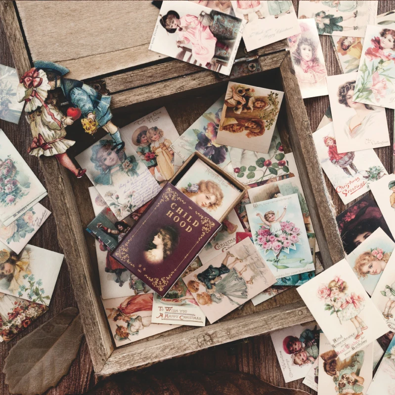 100 sztuk/pudło Vintage Mini Card Retro papierowy materiał kolaż naklejki dla scrapbookingu czasopisma pamiętnik dekoracji