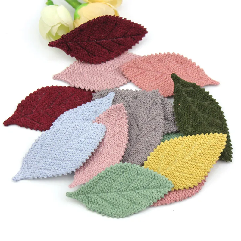 

40Pcs 2.8*5.5cm Big Woolen Leaf Padded Flowers Appliques For Children's Crafts Headwear Accessories Hair Clips Deco Wholesale