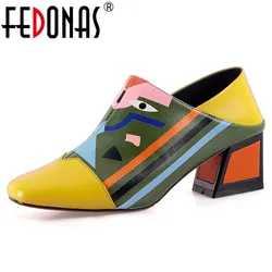 FEDONAS 2025 Fashion Prints Women Synthetic Leather High Heels Party Wedding Shoes Woman Square Toe Spring Summer Basic Pumps