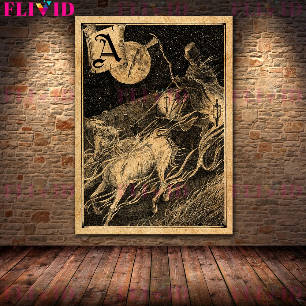 Mysterious Spirit Ghost Witch Siren Wall Art Canvas Painting Retro Dark Myth Art Pencil Painting Poster And Print Decor Unframed