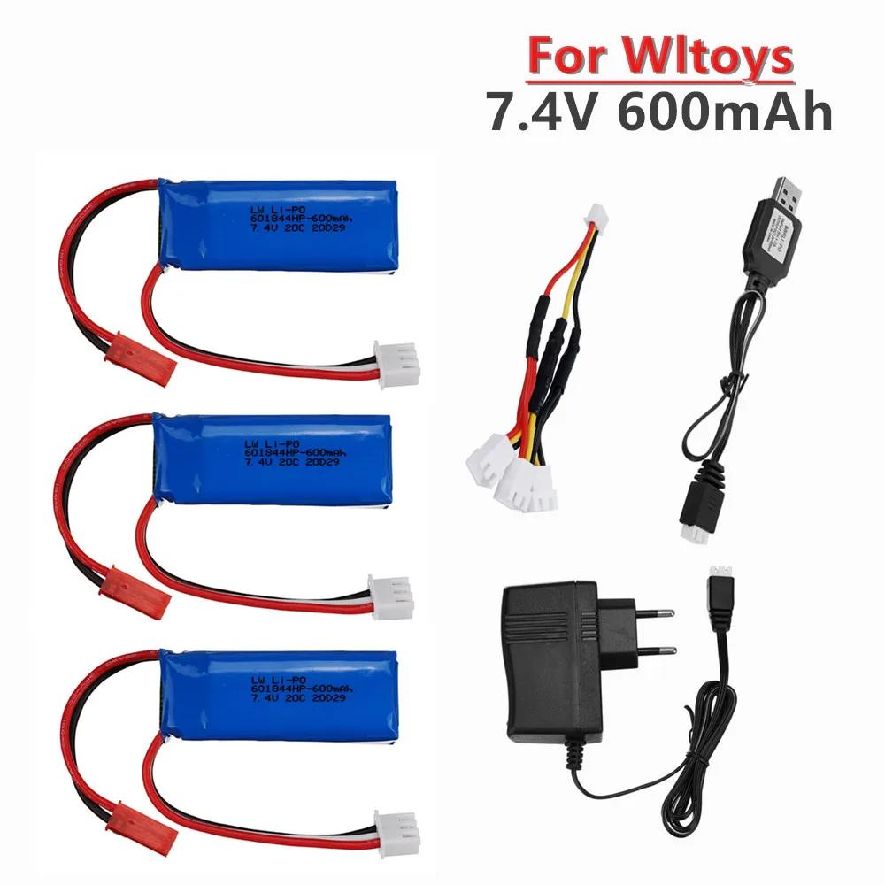 7.4V 600mAh Lipo Battery 2S for WLtoys A202 A212 A222 A232 A242 A252 4WD RC Car 7.4 V battery for WLtoys K969 K979 toy accessory