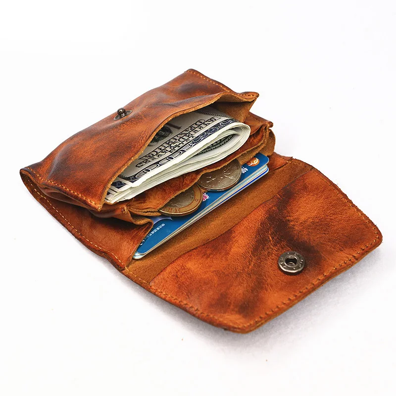 Genuine Leather Wallets Card Holder Men Women Vintage Short Credit Card Holders Coin Purse Case Small Slim Wallet For Male