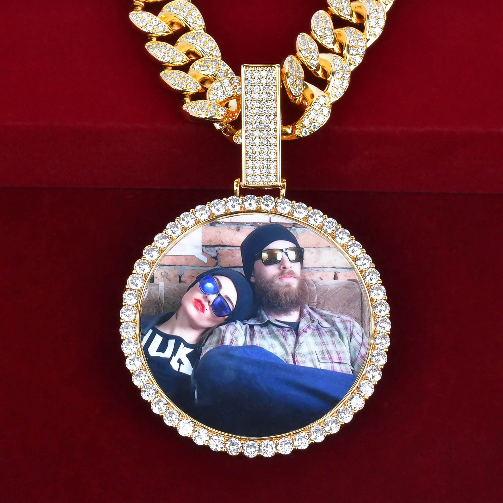 Imagem -04 - Aokaishen Custom Photo Necklace para Homens Imagem Personalizada Medalhões Pingente Real Banhado a Ouro Hip Hop Jóias 2023 Tendência Presente