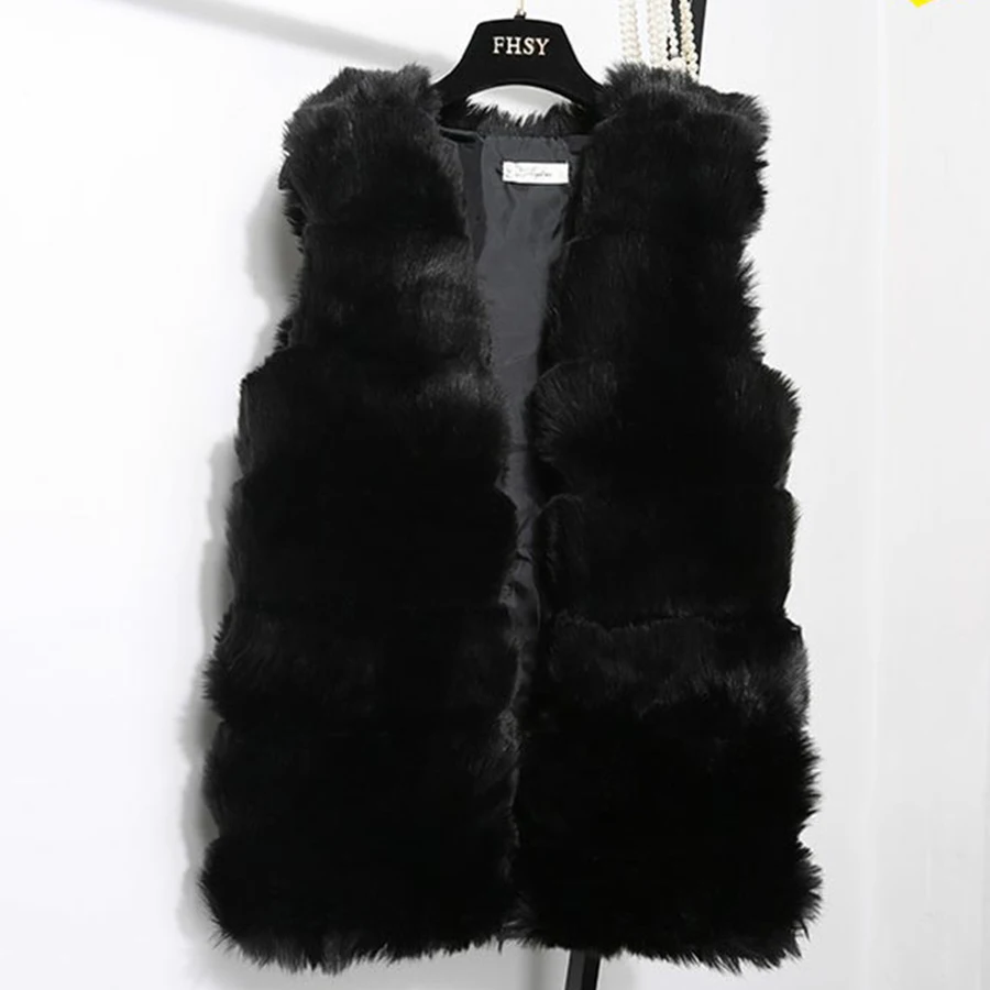 Herbst Winter Faux Pelzmantel Frauen Dicke Warme Pelz Elegante Ärmellose Lange Weste Frau Beiläufige Dünne Luxus Dicke Warme Pelz jacke