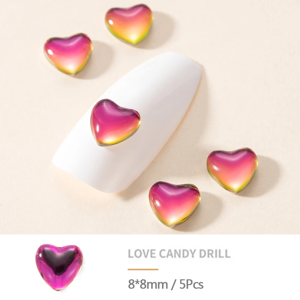 10Pcs Candy Color Jewelry Acrylic For Nail Tips 3D Nail Art Gems Lovely Peach Hearts Rhinstones Decorations Manicure Accessories