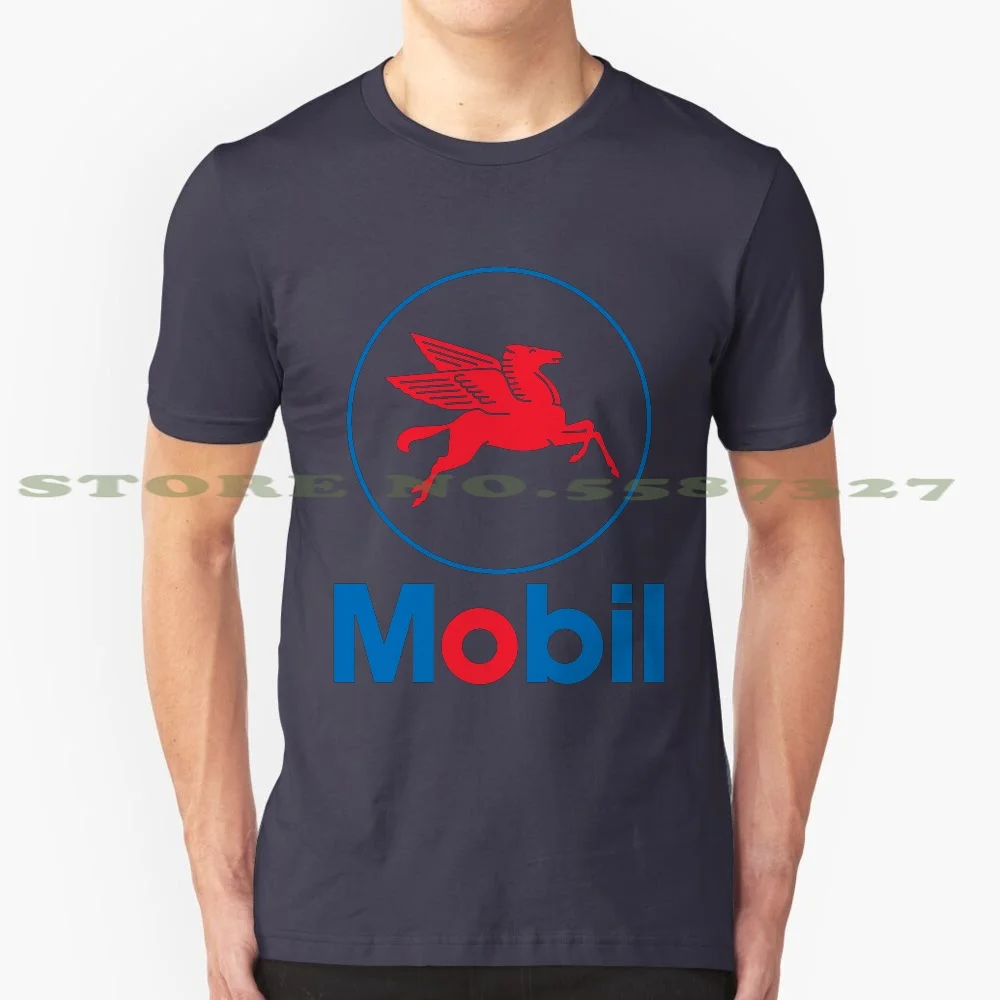 Mobil Retro Pegasus Logo 100% Cotton T-Shirt Retro Nostalgic Pegasus Circle Logo Emblem Symbol Brand Marketing Advertising