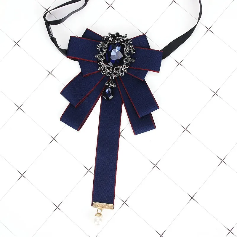 Gorgeous Bow Tie Vintage Luxury Lady Head Diamond Pearl Ribbon Tassel Brooch Chic Girls Elegant Costume Jewelry Collar Pin