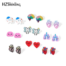 2019 New Human Anatomy Acrylic Earrings Anatomical Heart Teeth Brain Earrings Epoxy Stud Earring