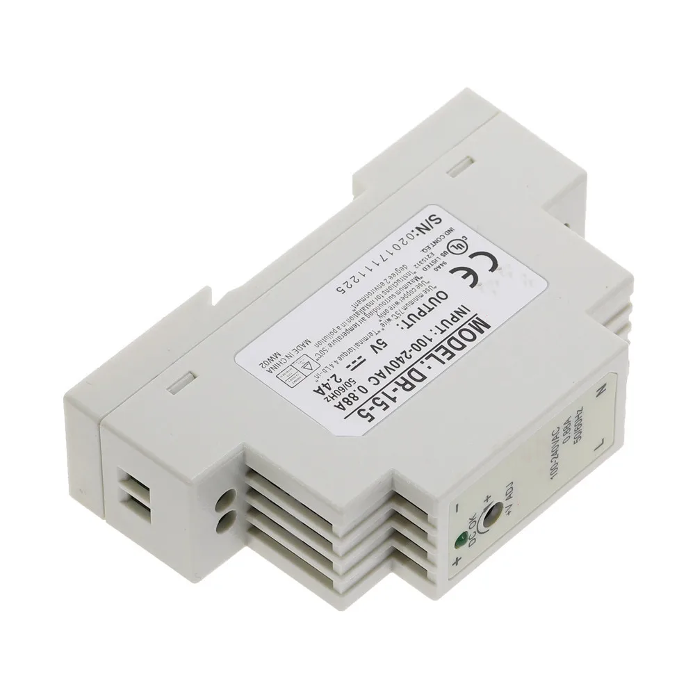 DR-15 15W Single Output 5V 12V 15V 24V Din Rail Mounting Industrial Switching Power Supply Supplier