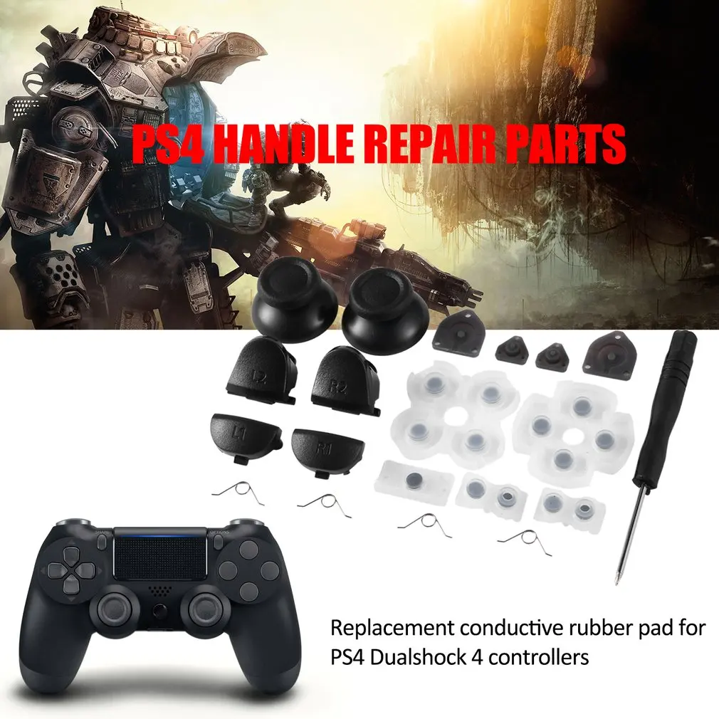 Handle Repair Parts Conductive Rubber Pad + Button + Spring + Screwdriver + Joystick Cap 20pc/ Sets For PS4
