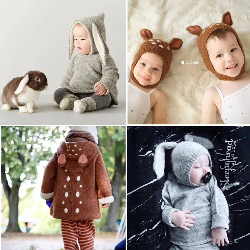 Oeuf Baby Wool Knit Sweaters Lovely Sheep and Fawn Sweater Children Toddler Boys Girls Winter Quality Brand Clothes and Hat