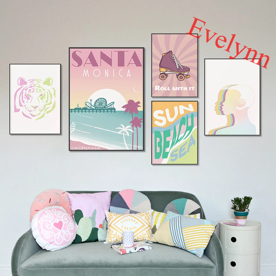 

Retro Wall Art Trendy Teen Room Wall Art Prints,Colorful Poster Bundle,Purple And Pink Posters, Dorm Wall Decor Gallery Wall Art