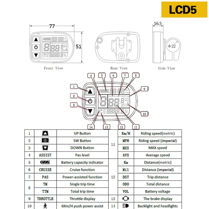 LCD3 Ebike Display LCD8HU KT LCD Electric Bicycle Meter LCD5 For KT Intelligent Controller 52V 48V 36V LCD Panel Waterproof Plug