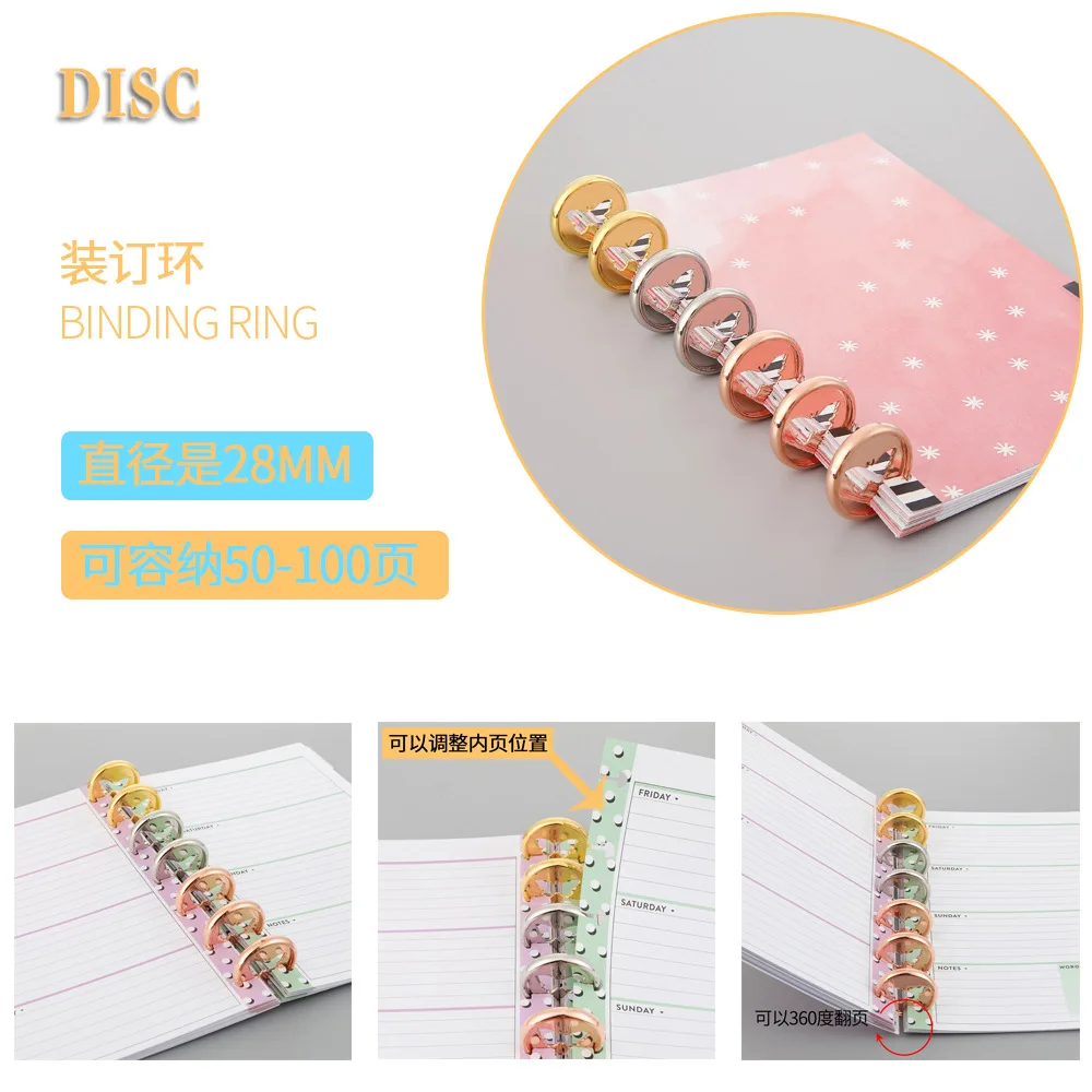 100pcs 28mm Chest Binder Mushroom Binder Rings Fajas Loose Leaf Binder Binding Discs Planner Mushroom Hole Ring Binder